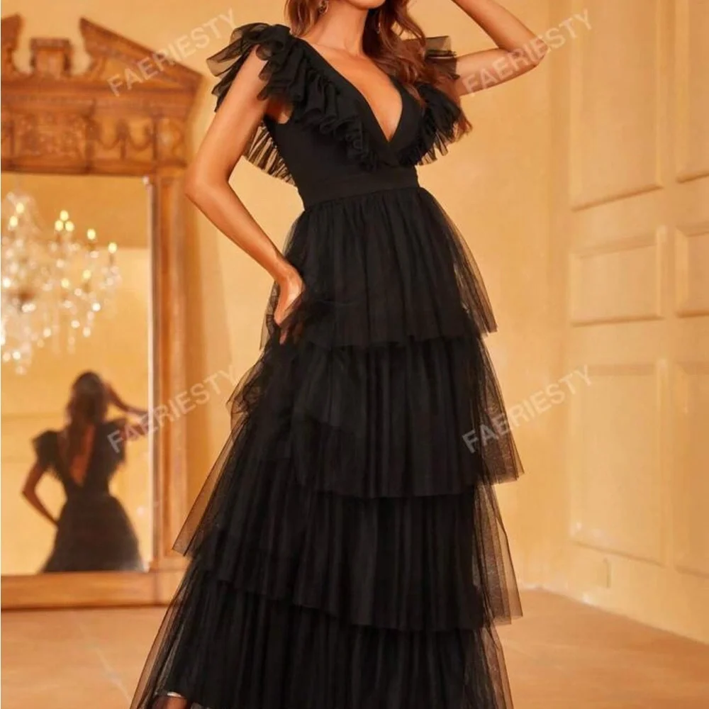 Black Ruffled Maxi Dress - Picture 1 of 6